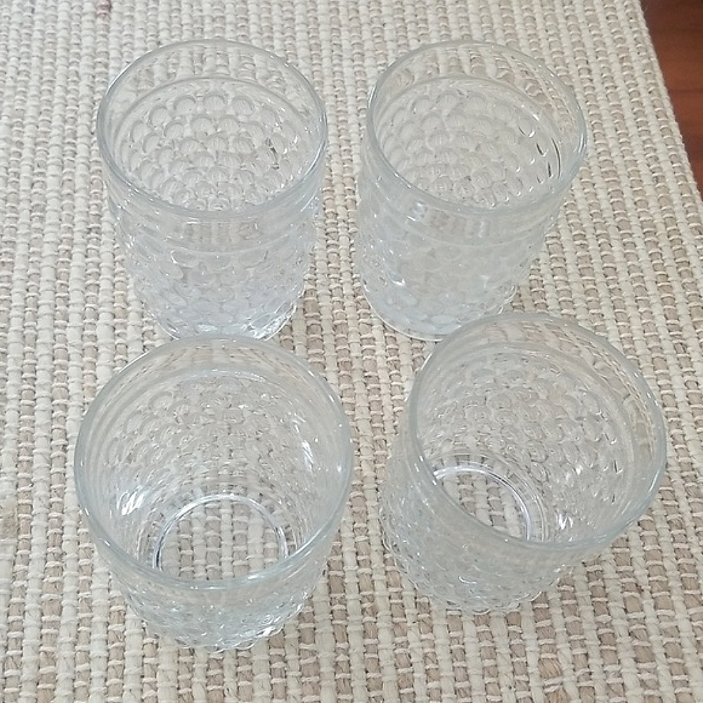 Vintage Hobnail Uranium Vaseline Glass Tumblers Glasses Set Of 4 - Picture 5 of 5
